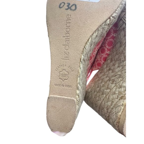 New Liz Claiborne Womens Red Open-Toe Espadrille Wedge Sandals 9M Fabric Upper & - Picture 5 of 7